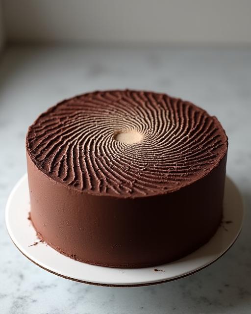 A rich chocolate mousse cake decorated with the Mandelbrot set pattern.