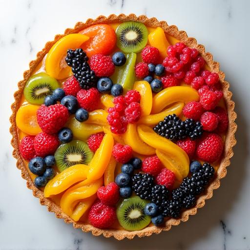 A large fruit tart with a sophisticated Penrose tiling pattern.