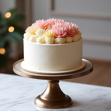 A beautiful bespoke celebration cake on a stand.